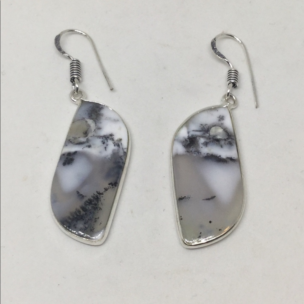 Dendrite Opal Silver Earrings